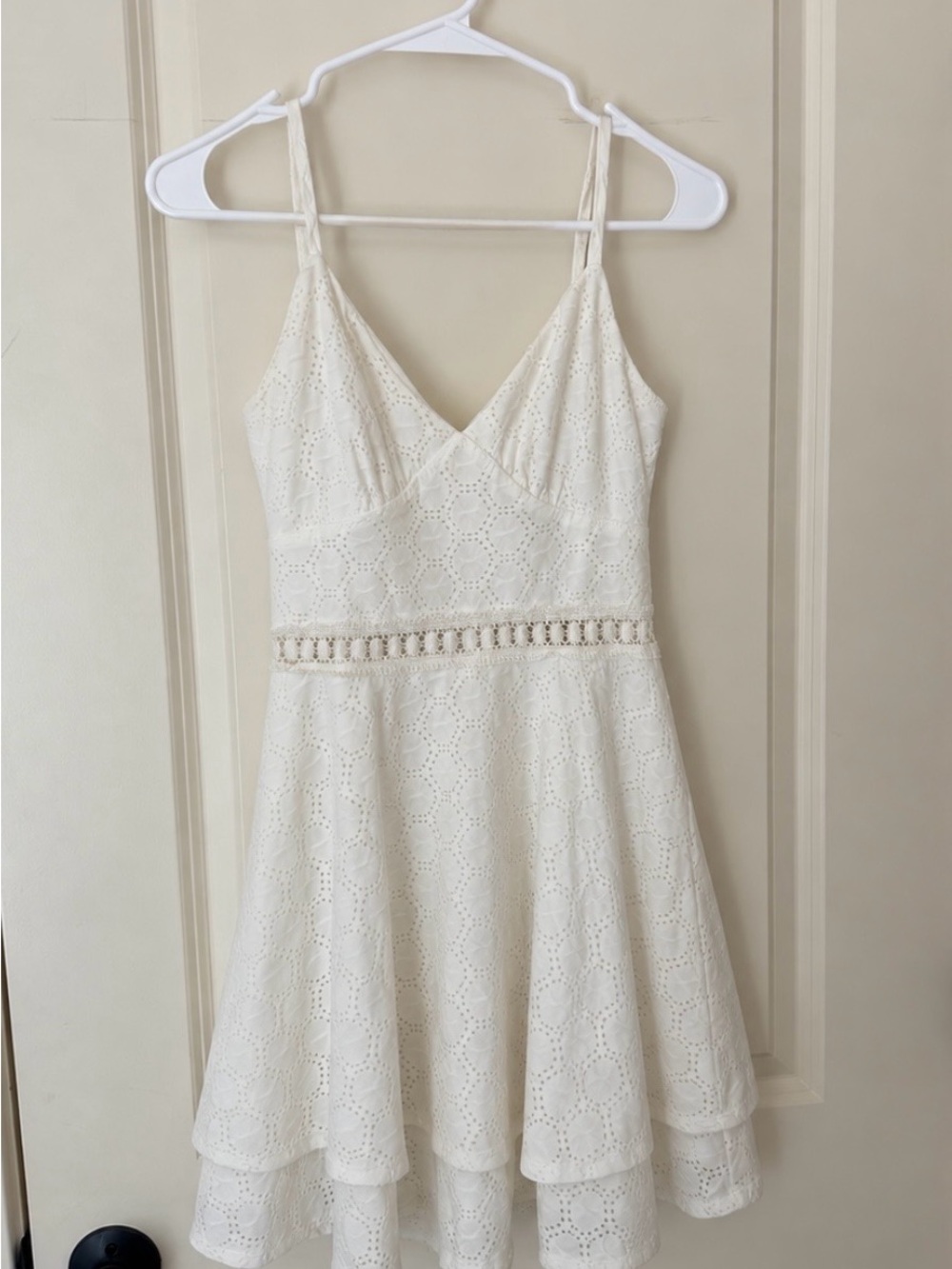 City Studio Cream Eyelet Spaghetti Strap Mini Dress